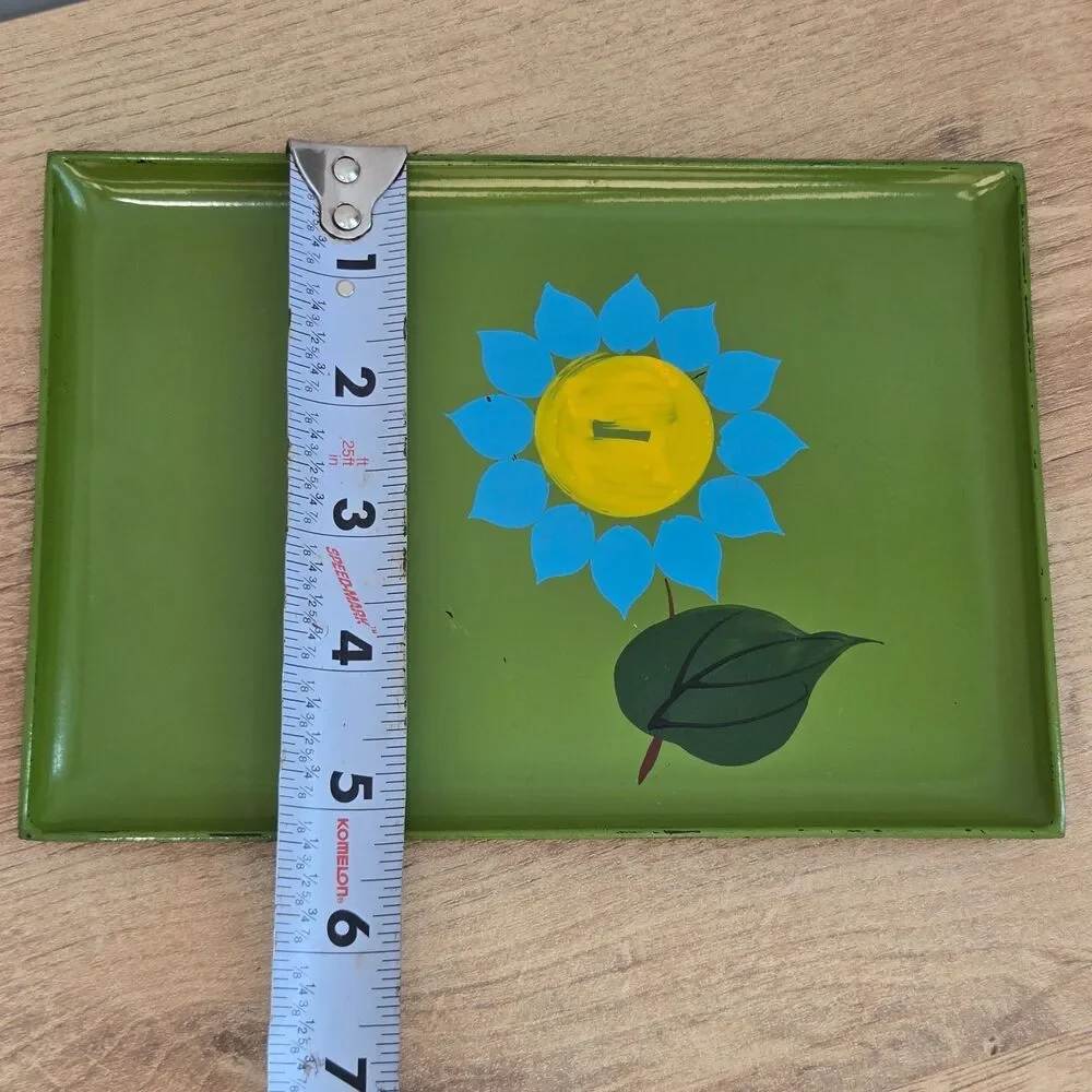 Set 5 Groovy Retro Avocado Green Trays Melamine Japan Mod Flower MCM Small 7.5x5